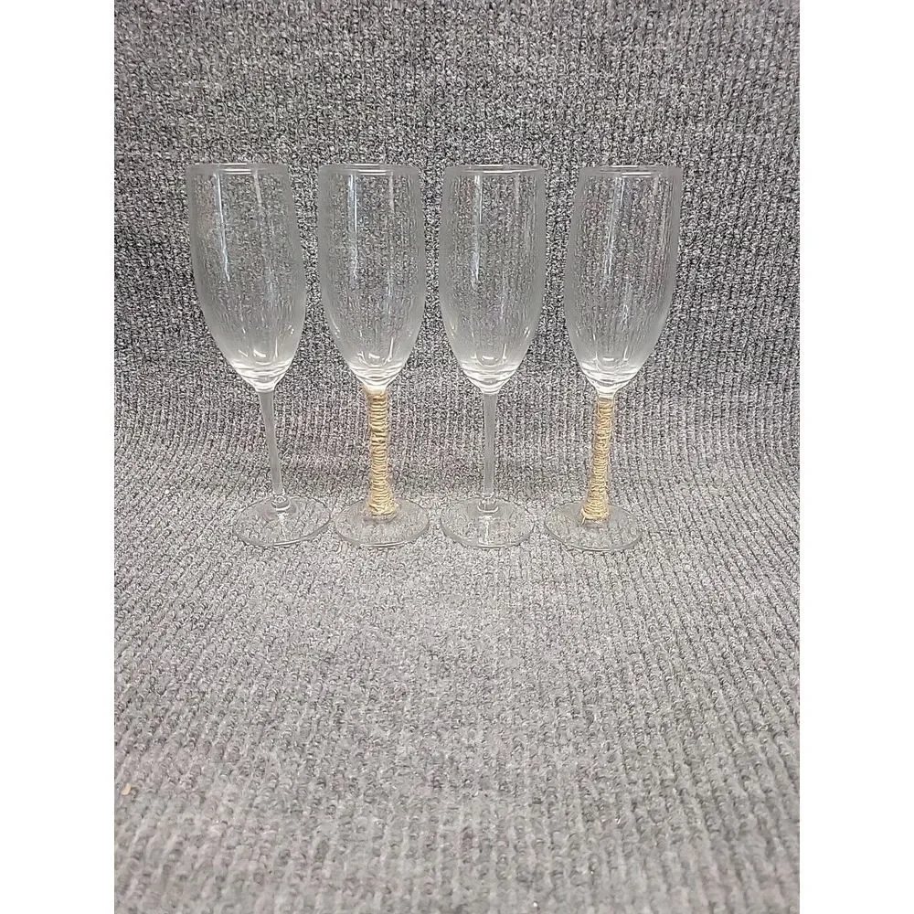 Libbey Champagne Flute Set of 4 Clear Glass 8oz‎ Twine Wrapped Rustic Wedding